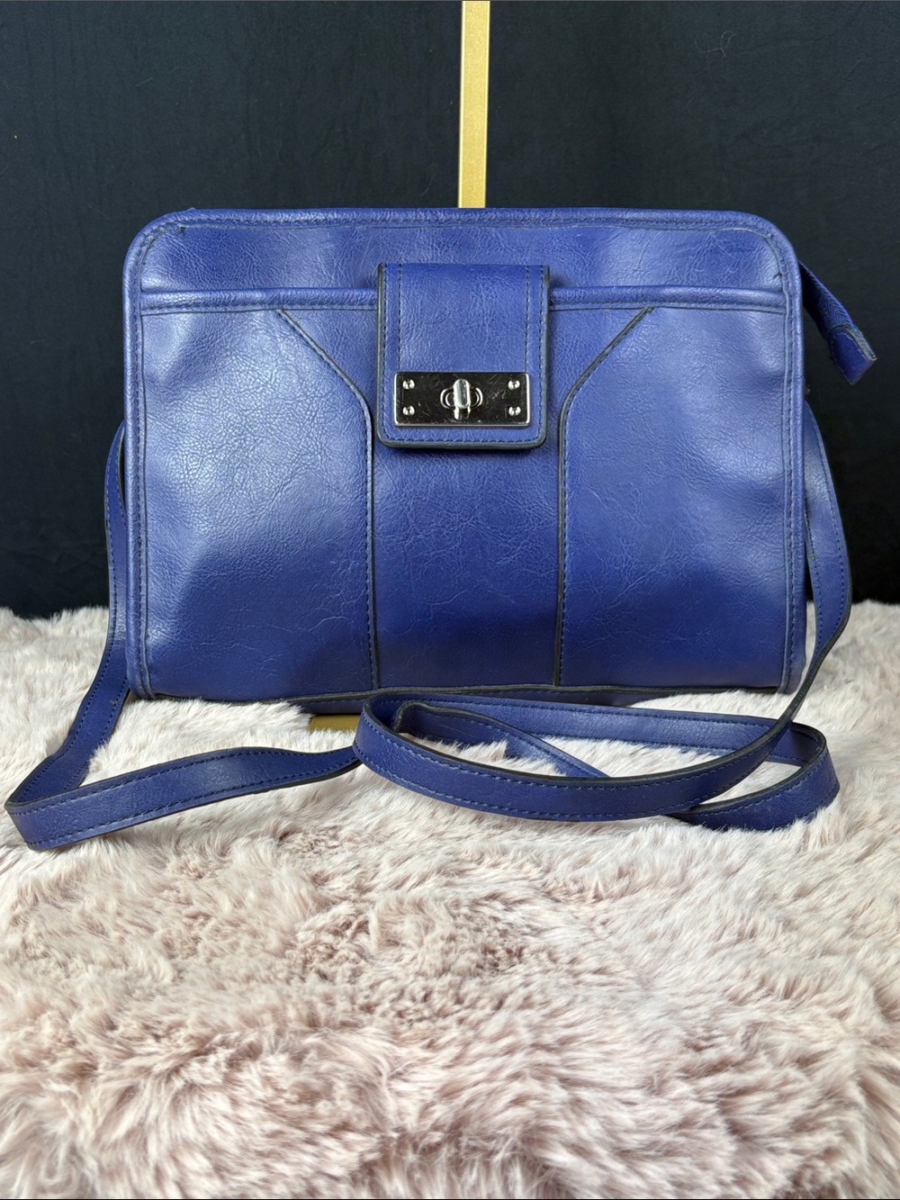 Merona Navy Blue Vegan Leather Crossbody Turnlock Bag